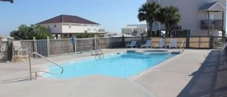 Pool w/ kid-friendly section and a covered gazebo w/ picnic table (not pictured)