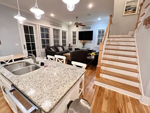 Kitchen looking into living area