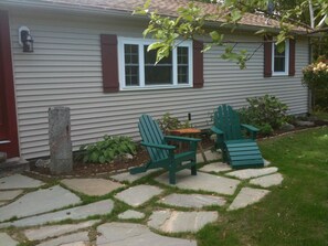 Enjoy morning coffee in the apple orchard