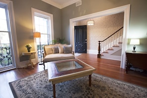 Floor to ceiling windows make this room a great spot for reading or conversation