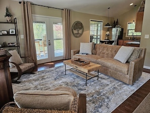 Doc's Lakeside Cabin living room with Premium Top Grain Sofa