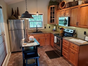 Docs Lakeside Cabin Kitchen with almost everything except a dishwasher
