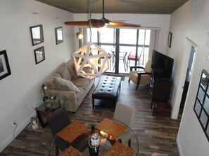 Living room / Dining overhead with Vaulted Ceiling