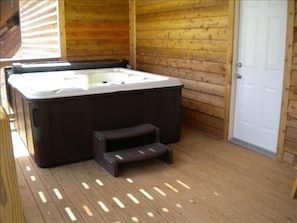 Private hot tub on fourth deck overlooking the lake