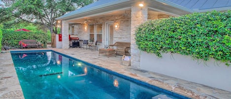 Heated private pool and courtyard at Creek Haus.