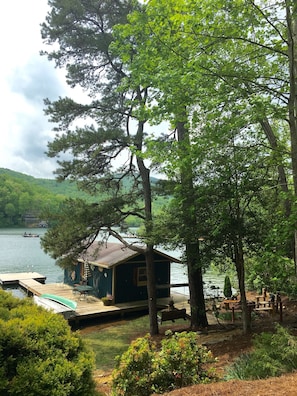 View of private dock from Lower Patio and Screened Porch.