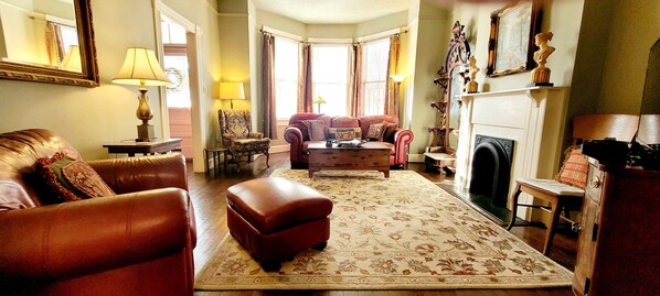 Living Room With amazing view of historic neighborhood from bay windows
