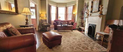 Living Room With amazing view of historic neighborhood from bay windows