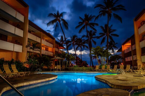 Gorgeous pool area just steps from the condo, across the street from the beach