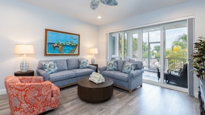 Living room with screened patio