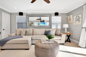 The oversized sectional couch is perfect for cozy evening gatherings.
