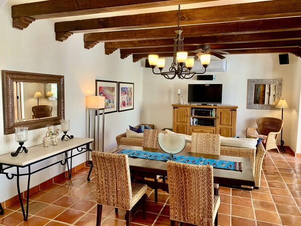 Our living/dining rooms open out to our lovely garden patio.
