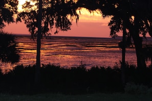 View from the porch at sunrise at high tide