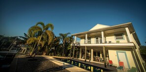 Dawn breaking over pool and porch.