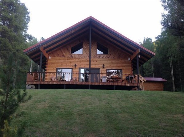 Log home and front yard