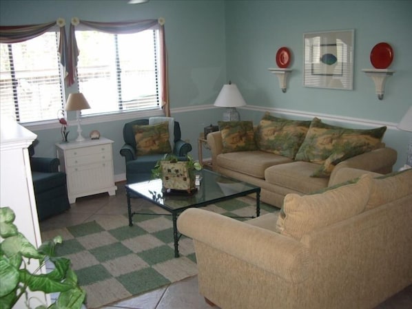 Open living/dining area. With powder room and laundry on main living area.