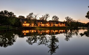 Evening view of the villas from the lake.