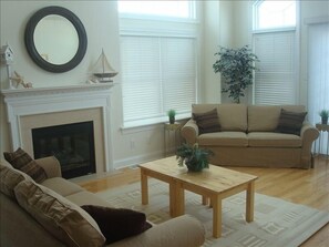 Beauty and comfort describes this family room.
