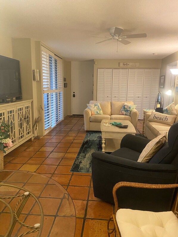 Cozy living room with big screen TV