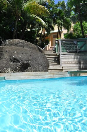 The swimming pool, just down the stairs from the flat.