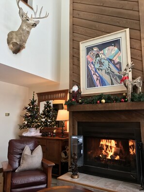 Wood burning fireplace.  Plenty of red oak and piñon firewood for our guests.
