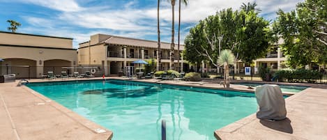 Large heated swimming pool.