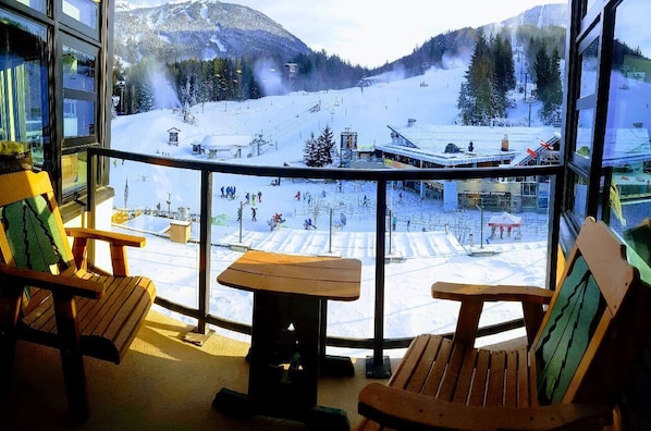 View from one of the two decks, both facing the two main mountain lifts.