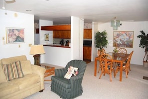 Living Room looking towards Dining Area and Kitchen