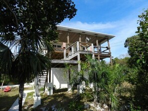 Back deck of home, facing the water.