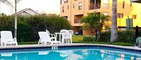 The pool. Our condo is the upper left 2 floors. The pool has its own bathroom