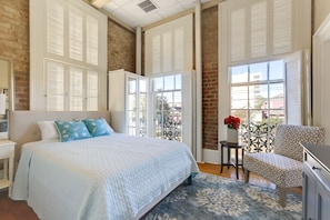 The River Suite view out to Elysian Fields Ave., with privacy shutters.