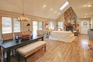 dining table extends to seat 14 + sliding doors to deck