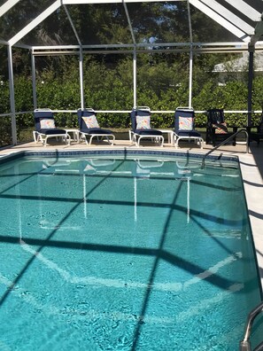Beautiful large pool with loungers