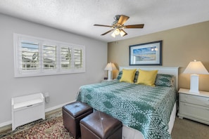 Bedroom has a King size bed for your sleeping comfort, plus 2 closets & TV.
