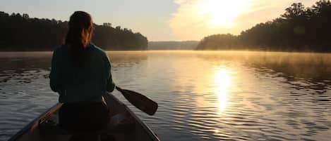 Early morning canoe trip on beautiful Lake Mayo.