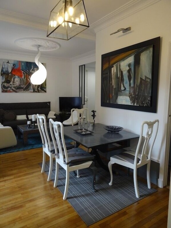 A view of the dining and living room areas.