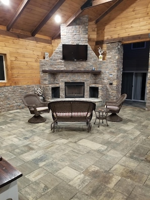 Fireplace in the pool house