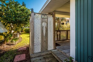 Outdoor shower with hot and cold water