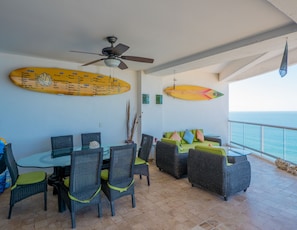 Terrace overlooking the bay - Dining area with BBQ and sitting area