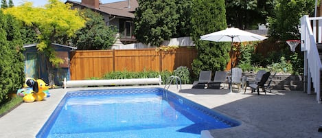 very private pool with bathroom