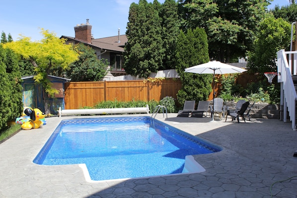 very private pool with bathroom