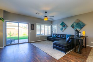 Sliding glass door walks out to the patio area.