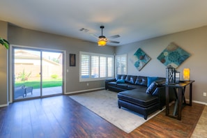 Sliding glass door walks out to the patio area.