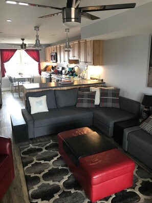 spacious living room and kitchen on the first floor