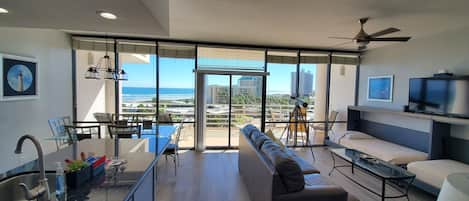 A beautiful view of the beach from the 6th floor living room/kitchen!