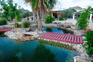 Watching the Koi fish swim around is a great way to decompress after a long day!