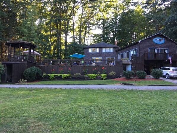 View of Eagles Nest from Pine Creek. Stairs are required to get into the house.