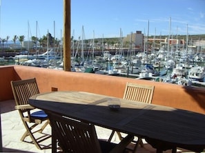 Terrace overlooking the marina and Bay of La Paz. Fabulous sunset views!