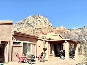 View from back yard   
Tons of room for entertaining with a fire pit 