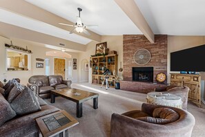 Cozy natural gas fireplace to set the tone for a relaxing evening